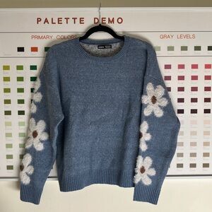 SHEIN Blue Flower detail Sweater Sz XL